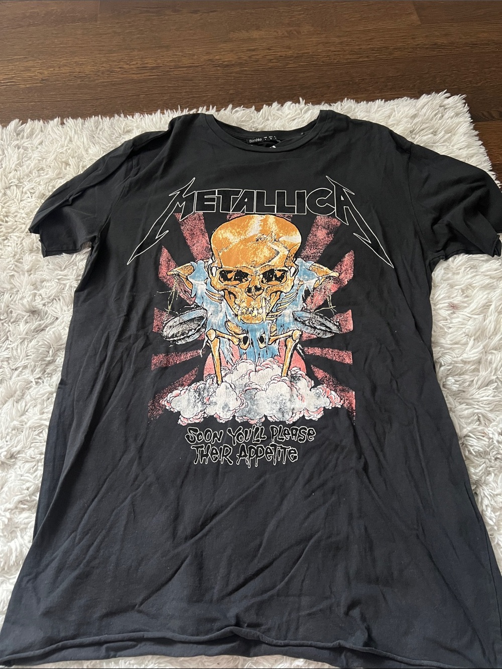 Bershka Black Metallica Skull Graphic Tee with Yellow Accent